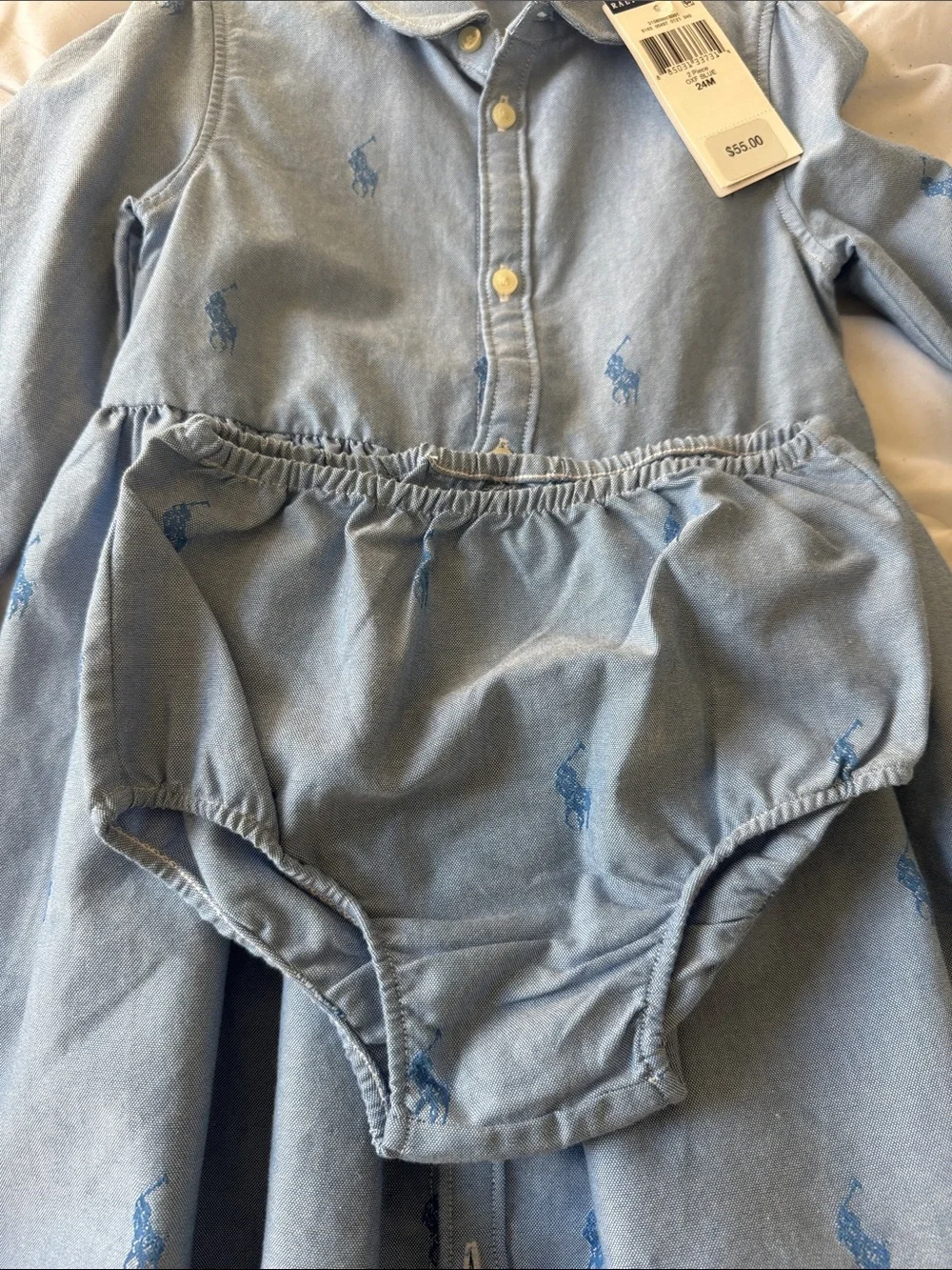 Ralph Lauren Light Blue Embroidered Pony Shirt Dress